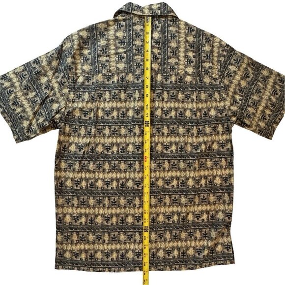 GEOFFREY BEANE Tribal Leaf Button Up Hawaiian Shirt Men Small Taupe Multi Casual - Picture 9 of 13